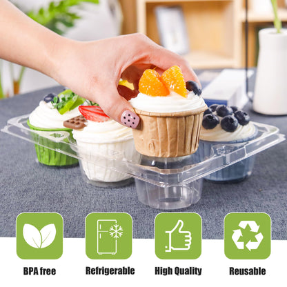 Valentines Gifts NPLUX 6 Count Cupcake Containers 30 Pack Cupcake Holders Clear Plastic Stackable Cupcake Boxes with Detachable Tall Dome Lids for 180 Cupcakes, BPA Free, Standard Size
