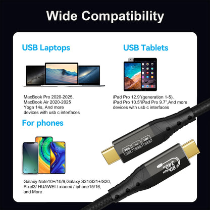 ZIKNYDO USB 4 for Thunderbolt 5 Cable, USB C 80Gbps Data Transfer, 120Gbps Bandwidth for 16K/Dual 8K Displays, PD3.1 240W Charging-1.6FT/0.5m, for Thunderbolt 4, SSD, MacBook M4 Pro/Max, Docking, eGPU