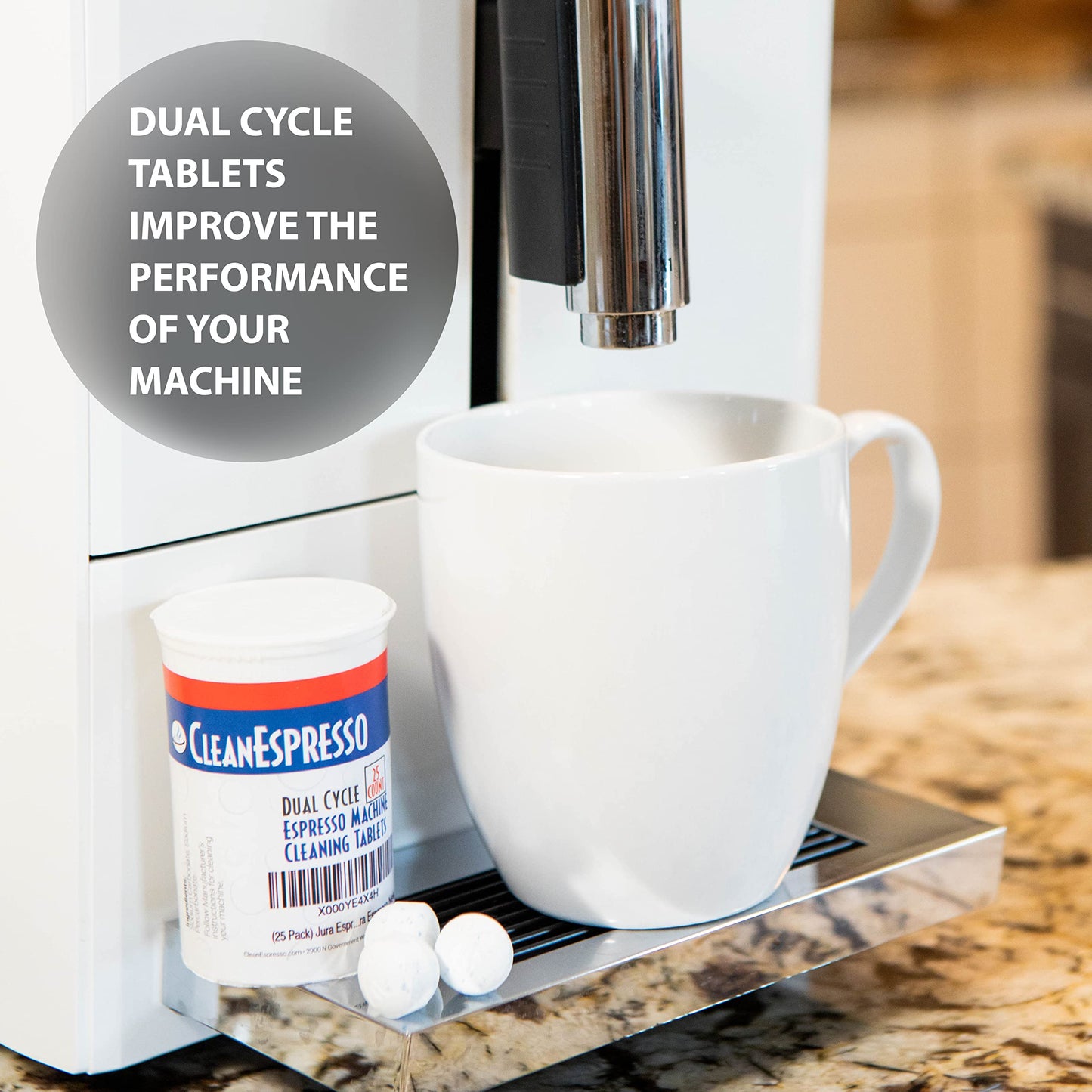 CleanEspresso - 3.5 g Dual Cycle Espresso Machine Cleaning Tablets for Jura Espresso Machines - 25 Jura Cleaning Tablets - Coffee Maker Accessories