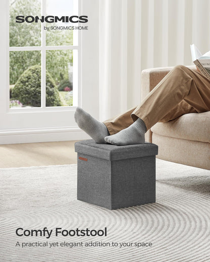 SONGMICS Folding Storage Ottoman Bench，30 x 30 x 30 cm，Ottoman Foot Rest, Storage Chest, Load 130 kg, for Living Room, Entryway, Dorm, Dark Gray ULSF028G01