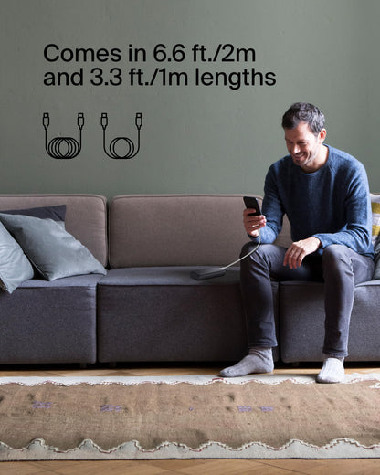 Belkin BoostCharge 2M/6.6ft Braided USB-C to USB-C Cable - Pink, Fast Charging & Data Transfer for iPhone 16 Series, Galaxy S24, S23, Pixel 8, 7, iPad Pro & More