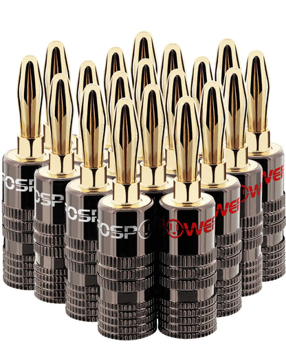FosPower Banana Plugs 10 Pairs / 20 pcs, Closed Screw 24K Gold Plated Banana Speaker Plug Connectors for Speaker Wire, Wall Plate, Home Theater, Audio/Video Receiver, Amplifiers and Sound Systems