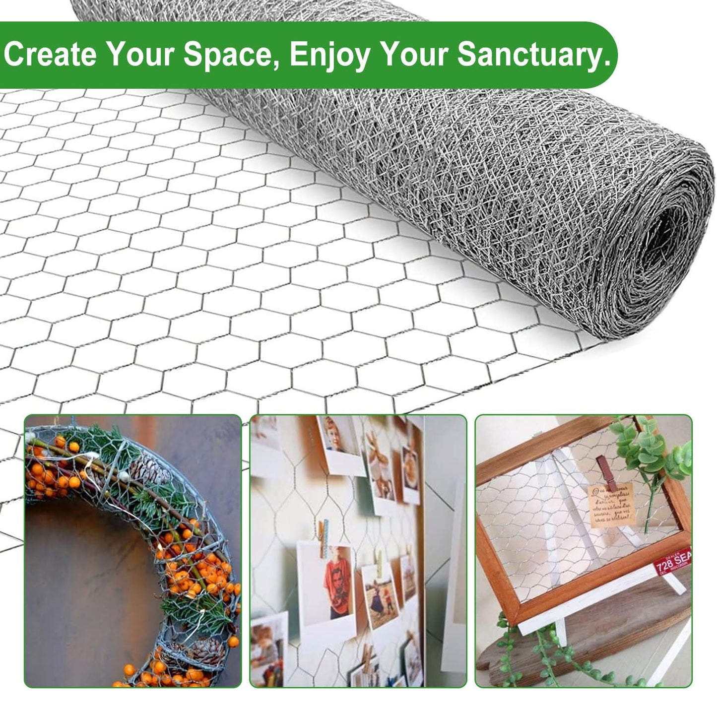 16inx40ft Chicken Wire with 100 Zip Ties, Galvanized Hexagonal Metal Mesh Wire Fencing to Protect Gardening Plants, Vegetables, Flowers, Fruits from Dogs, Rabbits Squirrels
