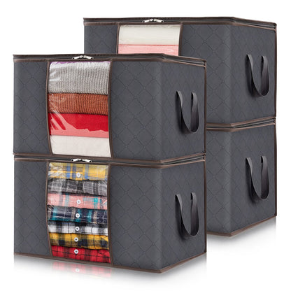 Lifewit 4 Pack Clothes Storage Bag, Foldable Storage Bins for Clothes, Blankets, Fabric Wardrobe Closet Organizers with Reinforced Handle, Sturdy Zipper, Moving Bags With Clear Window, Grey