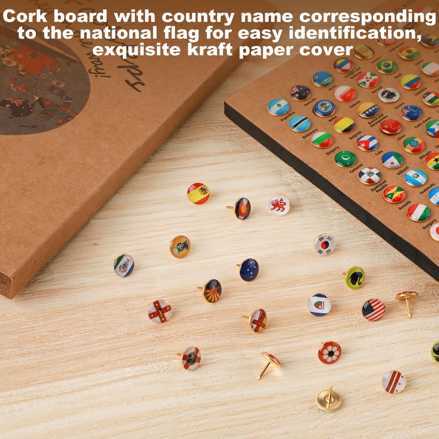 291pcs National Flag Thumb Tacks, Creative Country Flag Push Pins with Cork Board Push Pins for Map Travel Map Tacks for Bulletin Boards Soft Boards Offices Homes