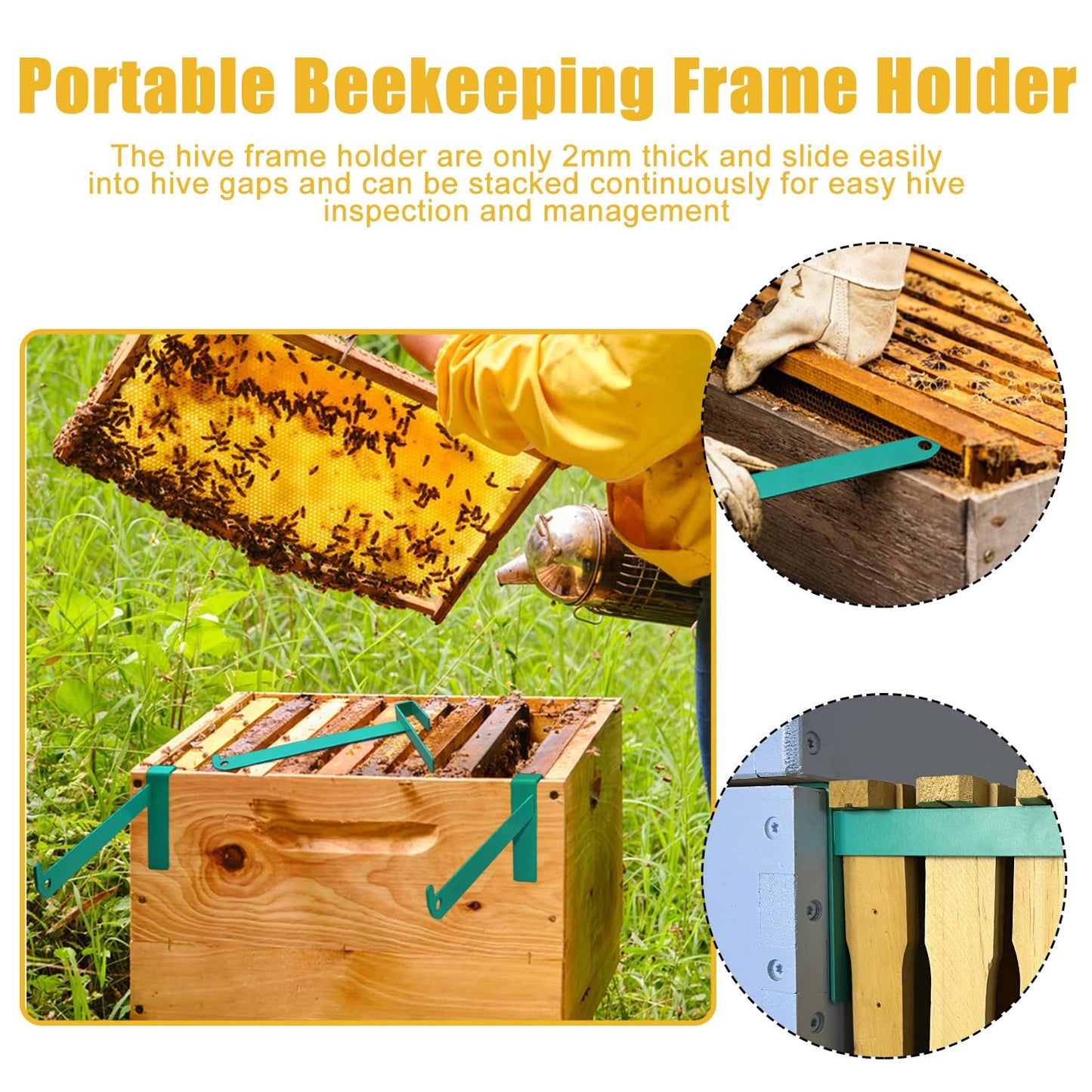 4 Pcs Bee Frame Holder, 5 Frame Capacity Painted Beekeeping Frame Support Bracket, Portable Beekeeping Frame Inspection Bracket Tool, Bee Boxes and Frames Starter Kit