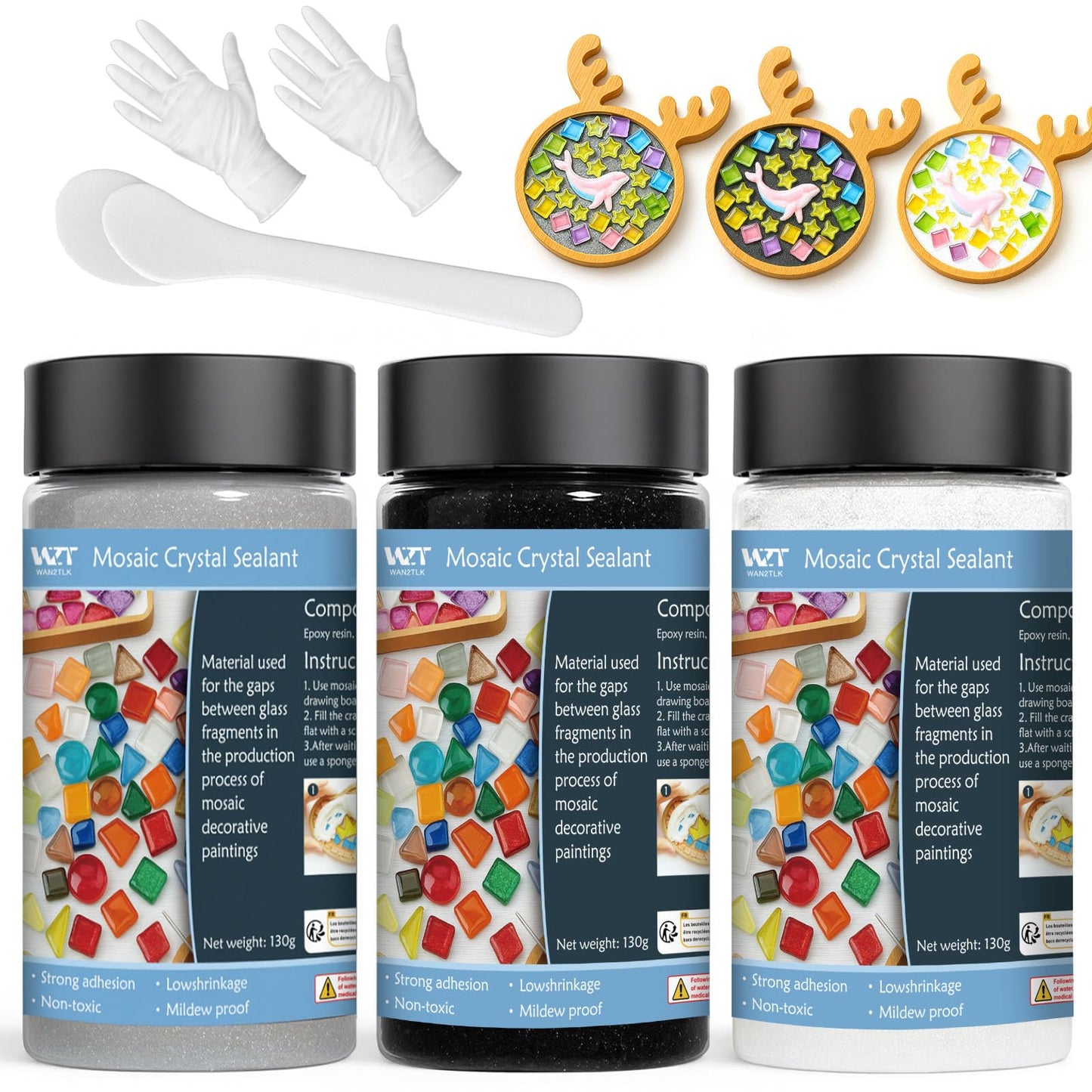 WAN2TLK Mosaic Crystal Grout Kit, Mosaic Tile Accessories, No Water Needed, Direct caulking, Essential for Handmade Grouting, Mosaic Crystal Sealant for All Tiles & Surfaces