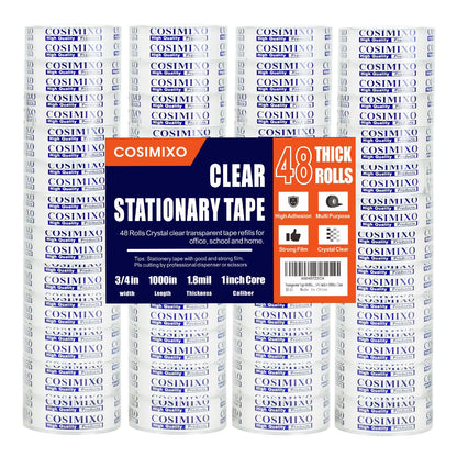 COSIMIXO 48Rolls Crystal Clear Tape Refills with Dispenser, 3/4Inch x 1000 inch,Bulk Transparent Tape,Office Stationery Tape for Home and School or Craft Room for Gift Wrapping