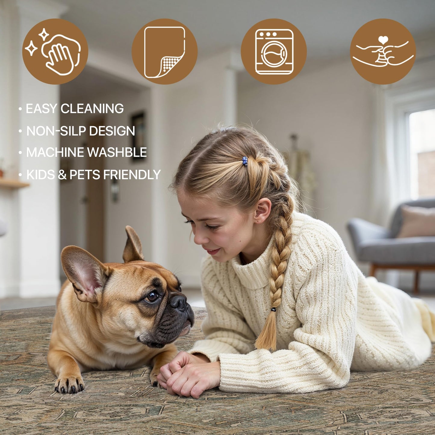 Bavni 2x5 Runner Rugs for Hallways Kitchen Entryway, Washable Runner Rug Vintage Distressed Print Carpet, Ultra-Thin Chenille Low Pile Lightweight Rug with Non Slip Backing, Sepia