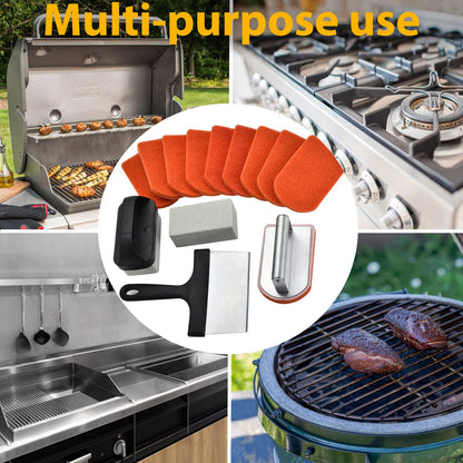 Griddle Cleaning Kit for Blackstone 15 Pieces - Heavy Duty Grill Cleaner Kit with Grill Stone, Griddle Scraper, & Griddle Brush with Stainless Steel Handle Easy to Use Flat Top Cleaning Kit