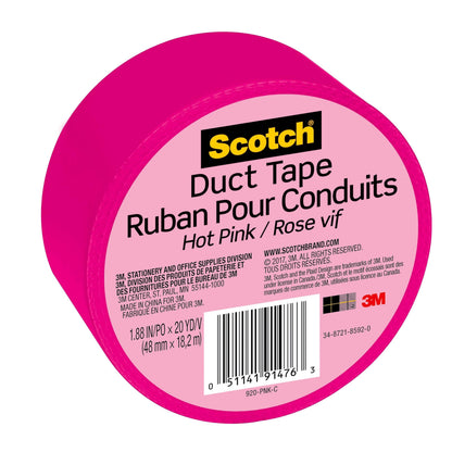 Scotch Duct Tape, 1.88 in x 20 yd, Hot Pink, 6 Pack