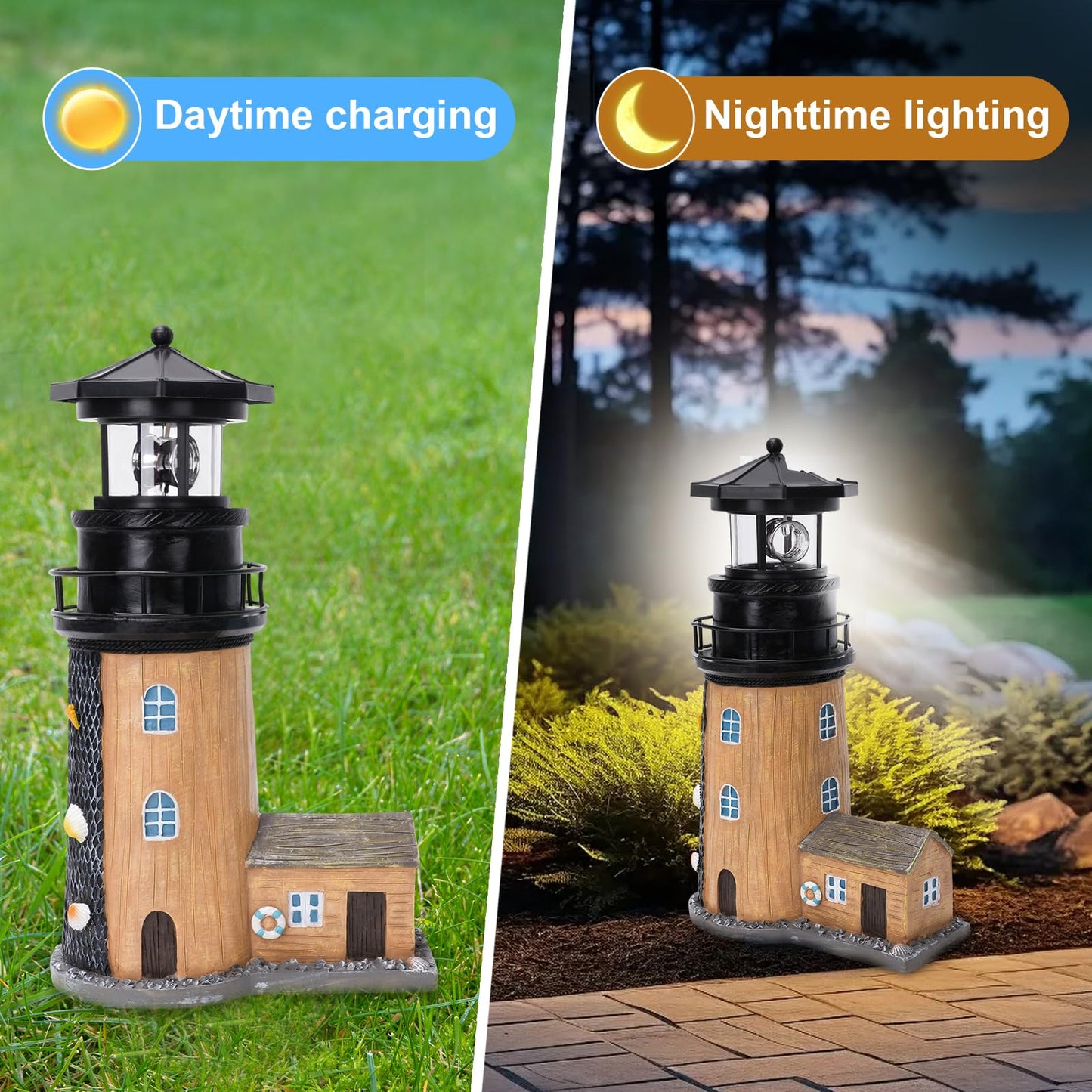 Solar Lighthouse with Rotating Beacon, 30CM Outdoor Lighthouse Garden Decor, Waterproof Statue Light House Lamp for Yard, Lawn, Patio Gifts