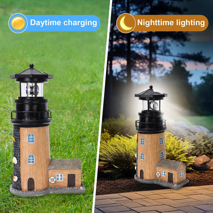 Solar Lighthouse with Rotating Beacon, 30CM Outdoor Lighthouse Garden Decor, Waterproof Statue Light House Lamp for Yard, Lawn, Patio Gifts