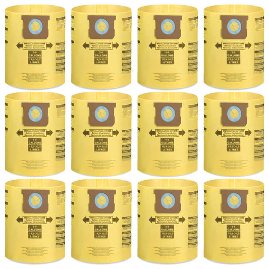 12 Pack Vacuum Bags for Shop Vac 5-6-8 Gallon Type E/Type H, Canister Vacuum Collector Filter Bags for Shop Vac Replace Part 90661 9066100 90671 9067100
