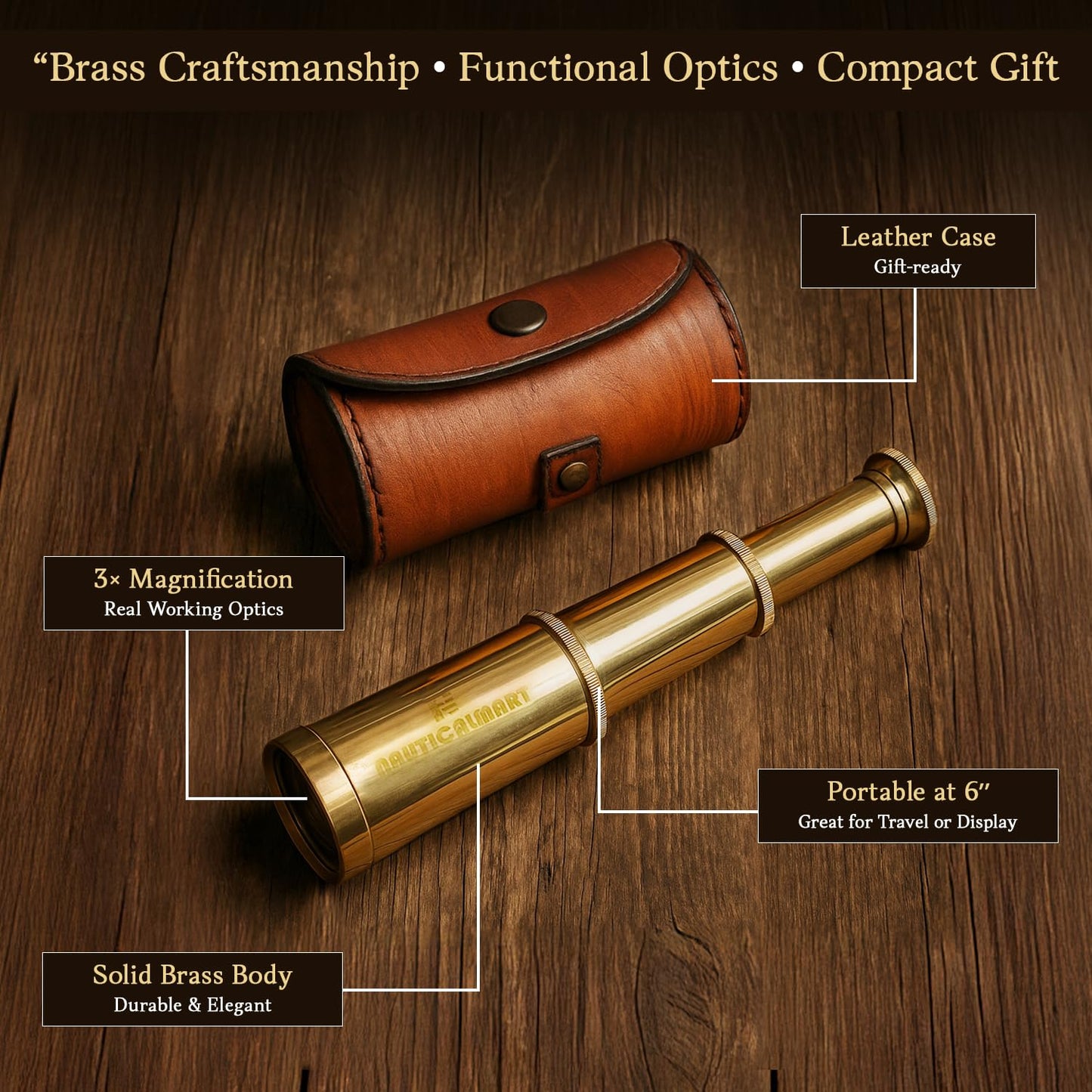 6 inches Solid Brass Handheld Telescope - Nautical Pirate Spy Glass