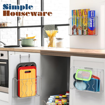 Simple Houseware 2-Pack Over the Door Cabinet Organizer, Wall Mount Wire Basket Rack for Foil, Plastic Wrap, Cutting Boards, and Cupboard Storage, Silver