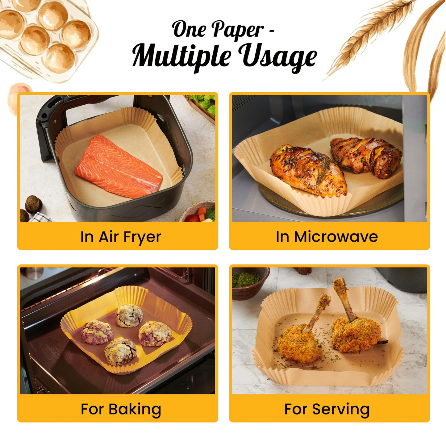 Air Fryer Liners, 250Pcs Disposable Parchment Paper Liners – Unbleached Baking Air Fryer Sheets – 8” Square for 5-8 qt Baskets – Great for Oven, Pans & Baking – Easy Cleanup by Baker's Signature