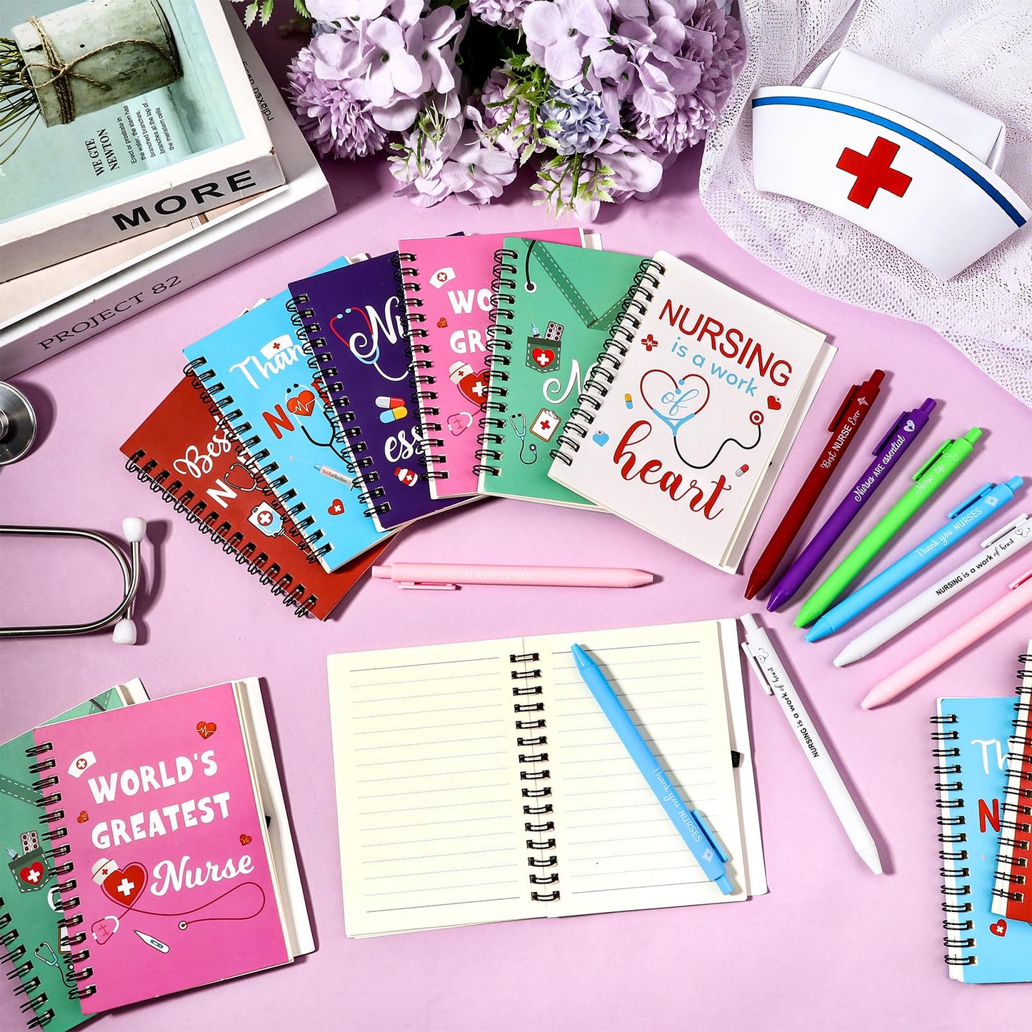 12 Pcs Nurse Appreciation Gift Set Nursing Week Thank You Gifts Inspirational Spiral Notebooks Motivational Ballpoint Pens Bulk for Healthcare Workers Nurses Graduation Nurse Week Appreciation Gifts