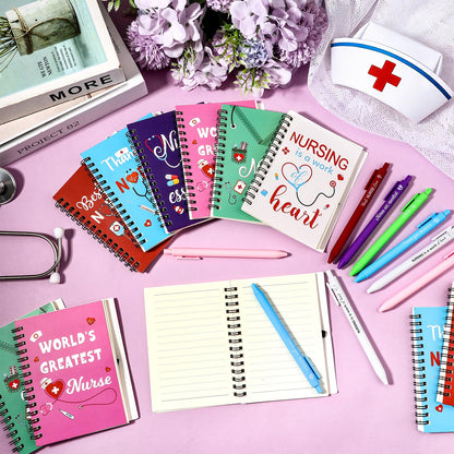 12 Pcs Nurse Appreciation Gift Set Nursing Week Thank You Gifts Inspirational Spiral Notebooks Motivational Ballpoint Pens Bulk for Healthcare Workers Nurses Graduation Nurse Week Appreciation Gifts