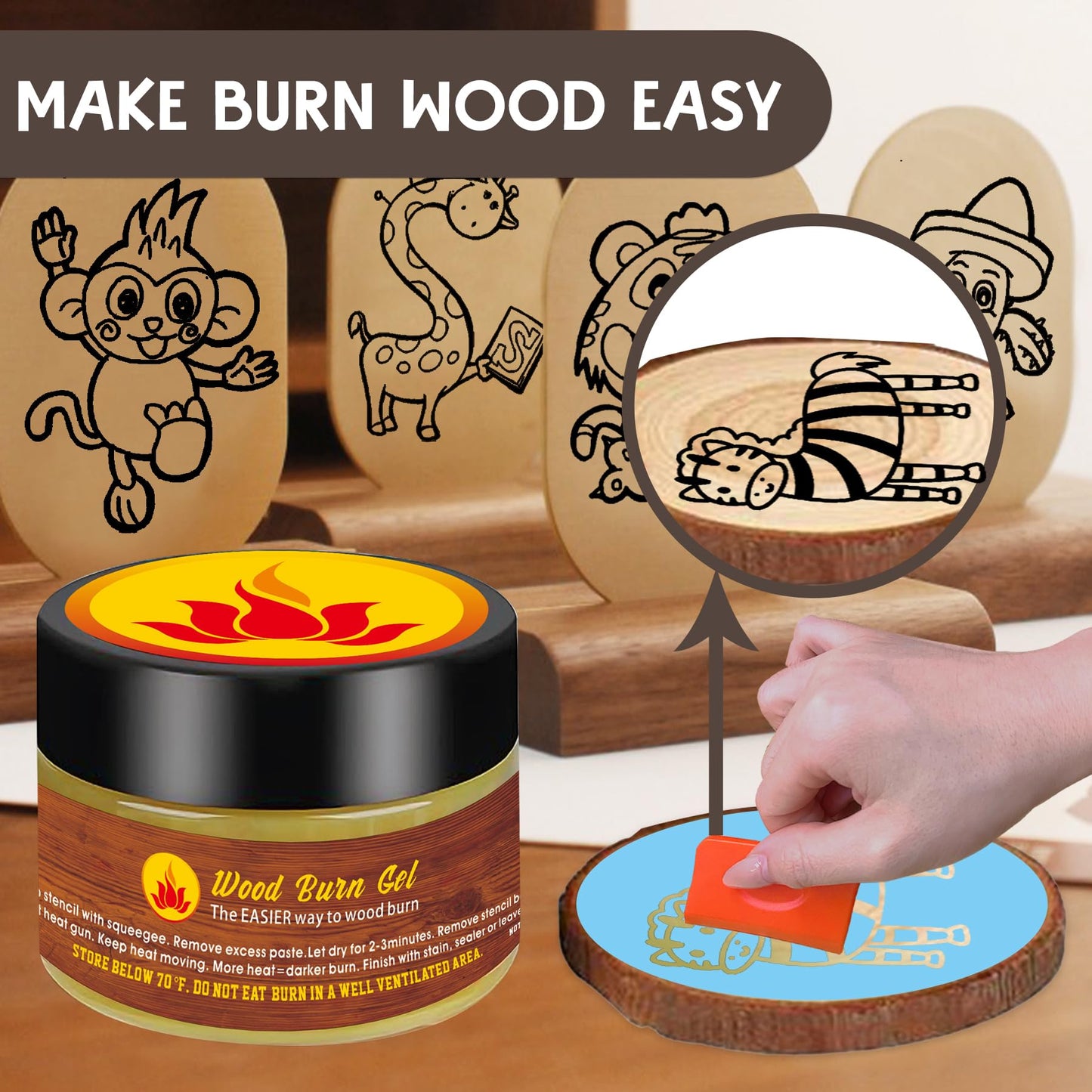 1DFAUL Wooden Burning Paste, 4 OZ Wood Burn Gel with Silicone Squeegee for Crafting, Drawing and DIY Arts, Create Beautiful Art in Minutes, Personalize Your Craft