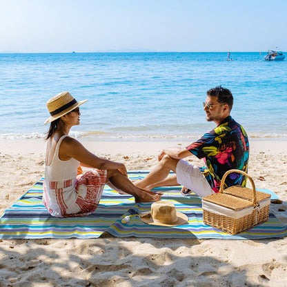 ADRIMER Large Picnic Blanket 77" x 79", Outdoor Waterproof Picnic Mat, Portable Beach Blanket for Family, Beach, Park, Camping, Hiking, Blue & White