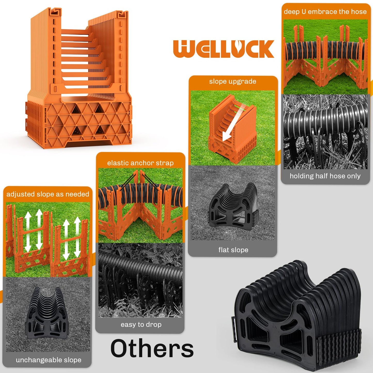 WELLUCK RV Sewer Hose Support 10FT, Blaze Orange RV Sewer Support with Adjustable Height Design, Secure Rubber Band and Carry Strap