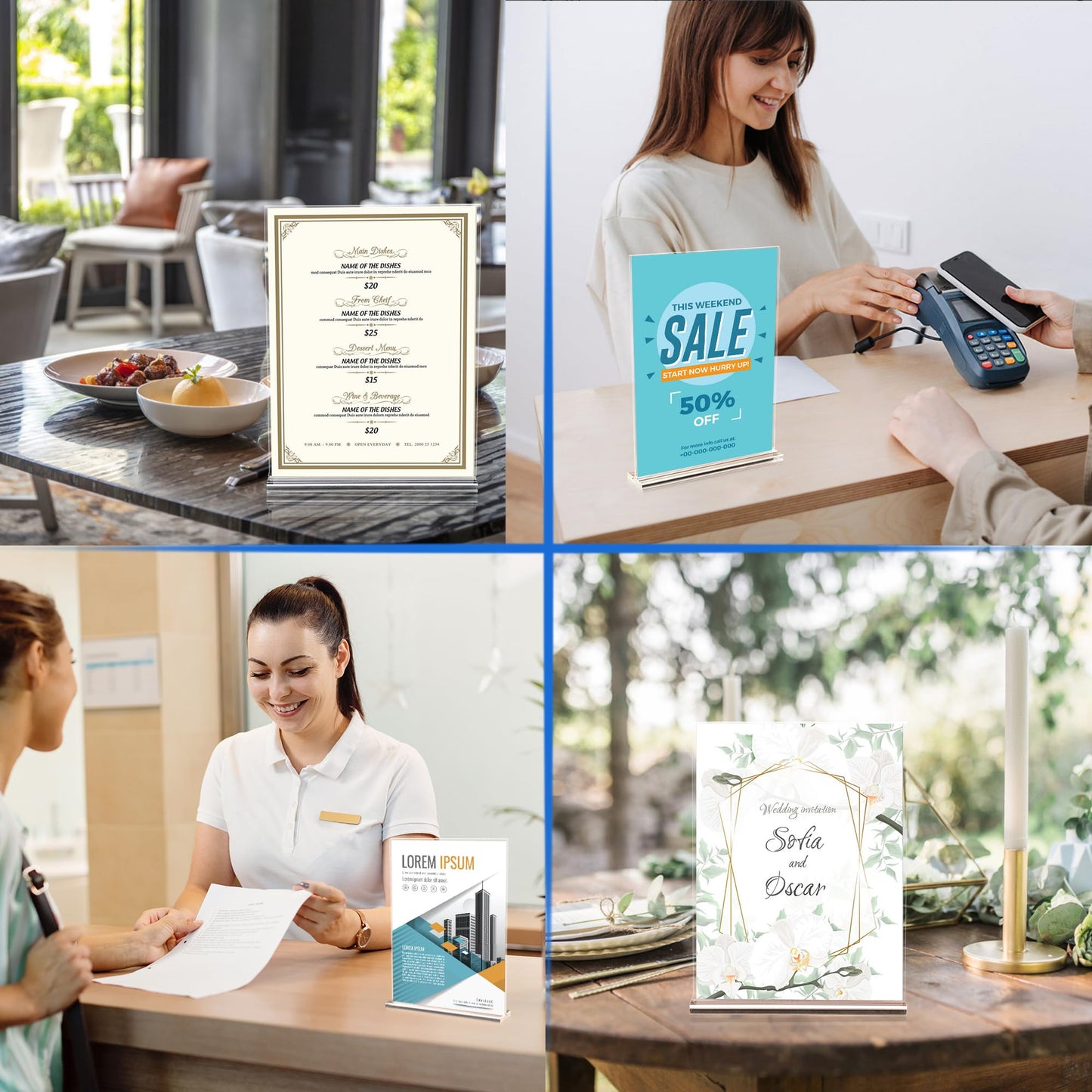ZongXing acrylic sign holder 8.5 x 11 Paper Stand 3 Pack Clear Double Side T Shape Acrylic Table Signs for Displaying, Flyer Holder Paper Card Holder for Office Business Store Mall Restaurants