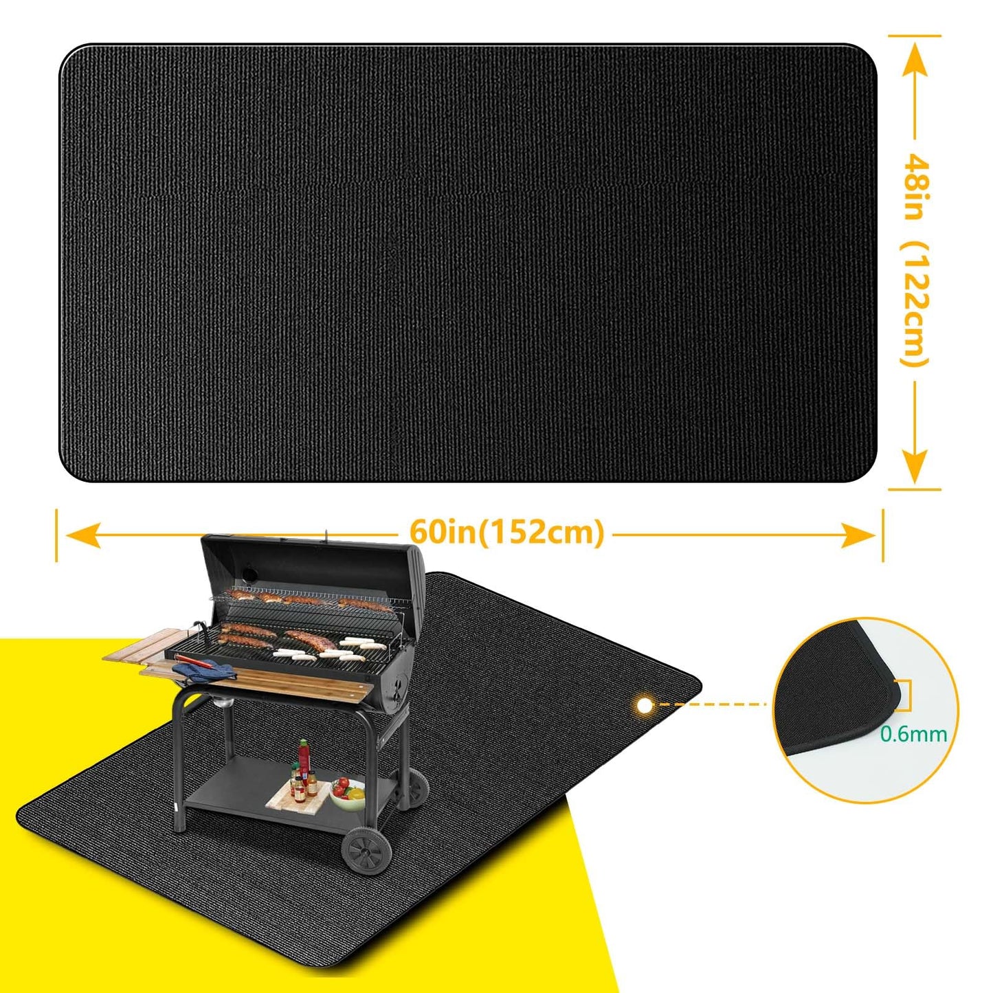 152 * 122cm Large Under Grill Mat for Outdoor Grill – Double-Sided Fireproof, Waterproof, Oil-Proof BBQ Mat Protector for Deck, Patio, Lawn, or Indoor Fireplace – Easy to Clean, Durable Design