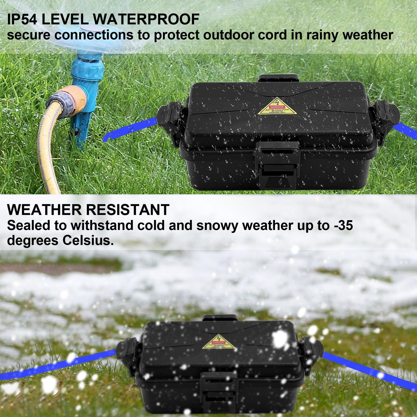Outdoor Electrical Box Waterproof IP54 Black Outdoor Extension Cord Cover(Inner 6.5 x 3.5 x 2.2inch), Wall-Hangable Waterproof Box for Plug, Halloween, Christmas String Lights (Black 2PCS)