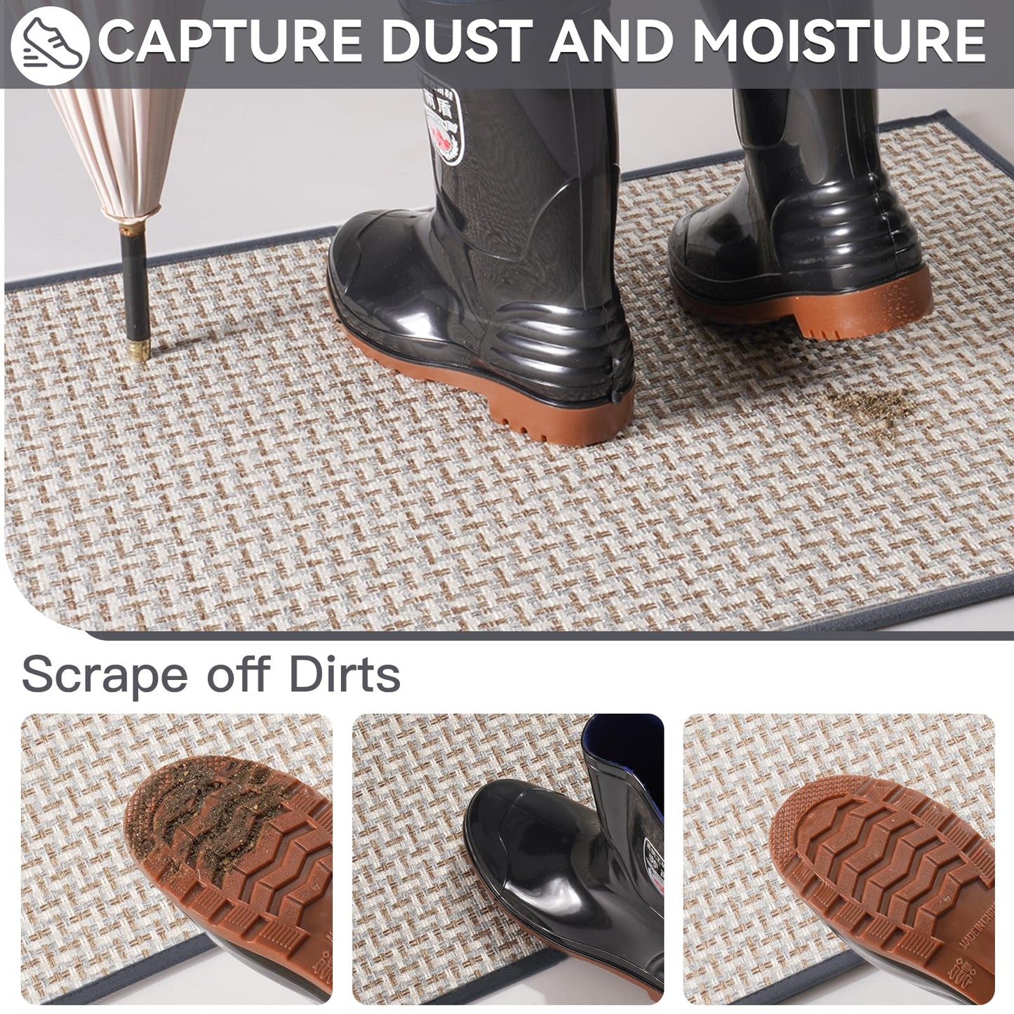 Door Mat 17"x30",Door Mat Indoor Entrance Dirt Resistant and Absorbent Non-Slip Rubber Backing Front Door Mats Washable Low-Profile Indoor Mats for Entryway, Inside Entrance Easy Clean Gray