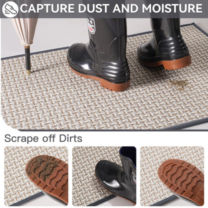 Door Mat 17"x30",Door Mat Indoor Entrance Dirt Resistant and Absorbent Non-Slip Rubber Backing Front Door Mats Washable Low-Profile Indoor Mats for Entryway, Inside Entrance Easy Clean Gray