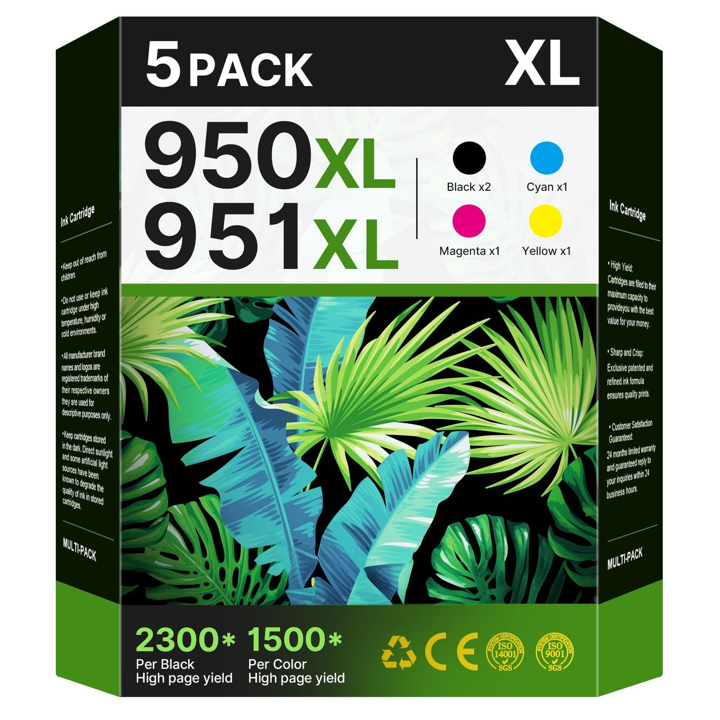 950XL 951XL Ink Cartridges Combo Pack 5 Pack for HP Printer Ink 950 951 XL to use with OfficeJet Pro 8600, 8610, 8100, 8620, 8630, Printer (2 Black| Cyan| Magenta| Yellow)