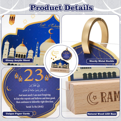 Ramadan Calendar Decorations, Acrylic Eid Light with Countdown Calendar,Ramadan Mubarak Gift for Home and Table Centerpieces