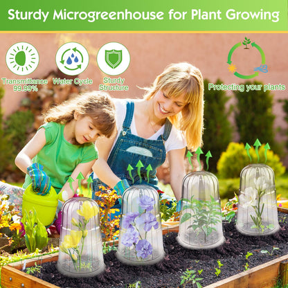 SEOIMU 【10 Pcs】 Upgraded Transparent Garden Cloches for Plants, Reusable Plant Covers, Plant Protectors from Animals for Garden Plants, Plant Covers Freeze Protection