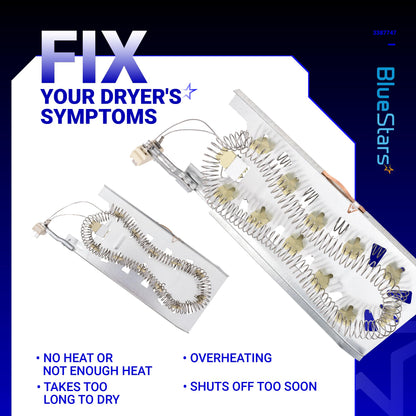 BlueStars 3387747 WP3387747 Dryer Heating Element for Whirlpool MEDB835DW4 GEW9250PW1 GEW9250PW0 GEW9200LW1 WED5100HW1 WED8300SW2 MED6230HW1 and Maytag KitchenAid Dryers Replaces W11344457 PS11741416