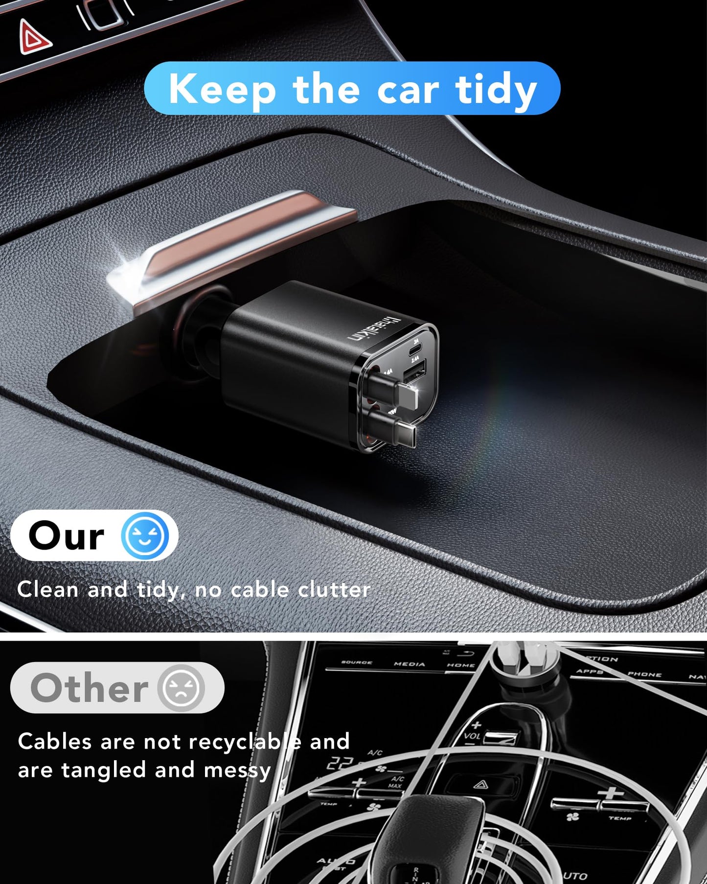 Retractable Car Charger Adapter for iPhone 17,4 in 1 Fast Charging Car Phone Charger,69W USB C Car Truck Accessories,Road Trip Essentials Gift for Men Women for iPhone 17 Pro Max 16 15 14 13 12,Galaxy