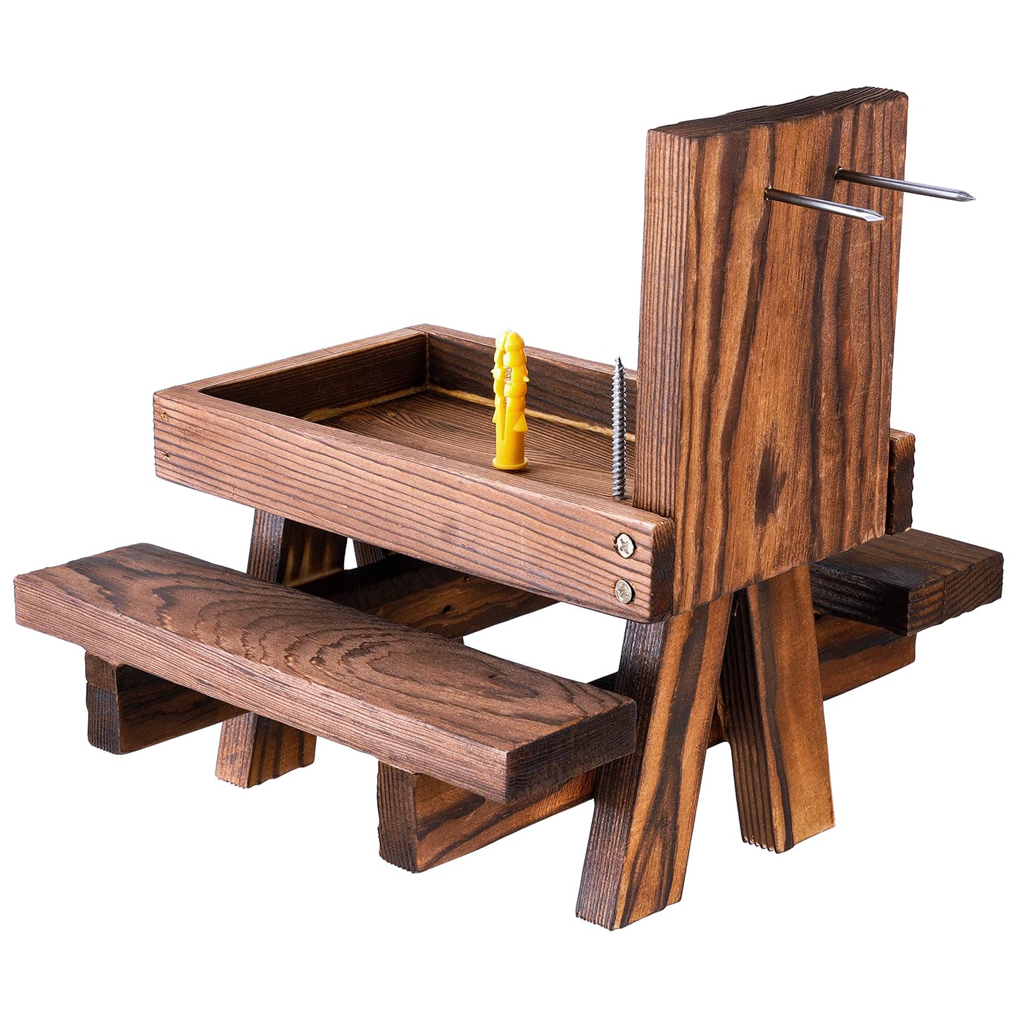 Squirrel Feeder Picnic Table with Umbrella, Lalafancy Carbonized Wood Squirrel Feeder for Outside Funny Chipmunk Feeder with Corn Cob Holder Structure Solid for Squirrel Gift