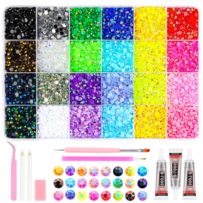 24 Colors Resin Jelly Rhinestones for Bedazzling Kit, 19200Pcs Multicolor 3mm Bedazzle Kits, Bedazzling Kit with Glue 3 PCS, Bedazzled Kits for Nail Art Crafting Book Makeup Clothing Shoes Diamond Art