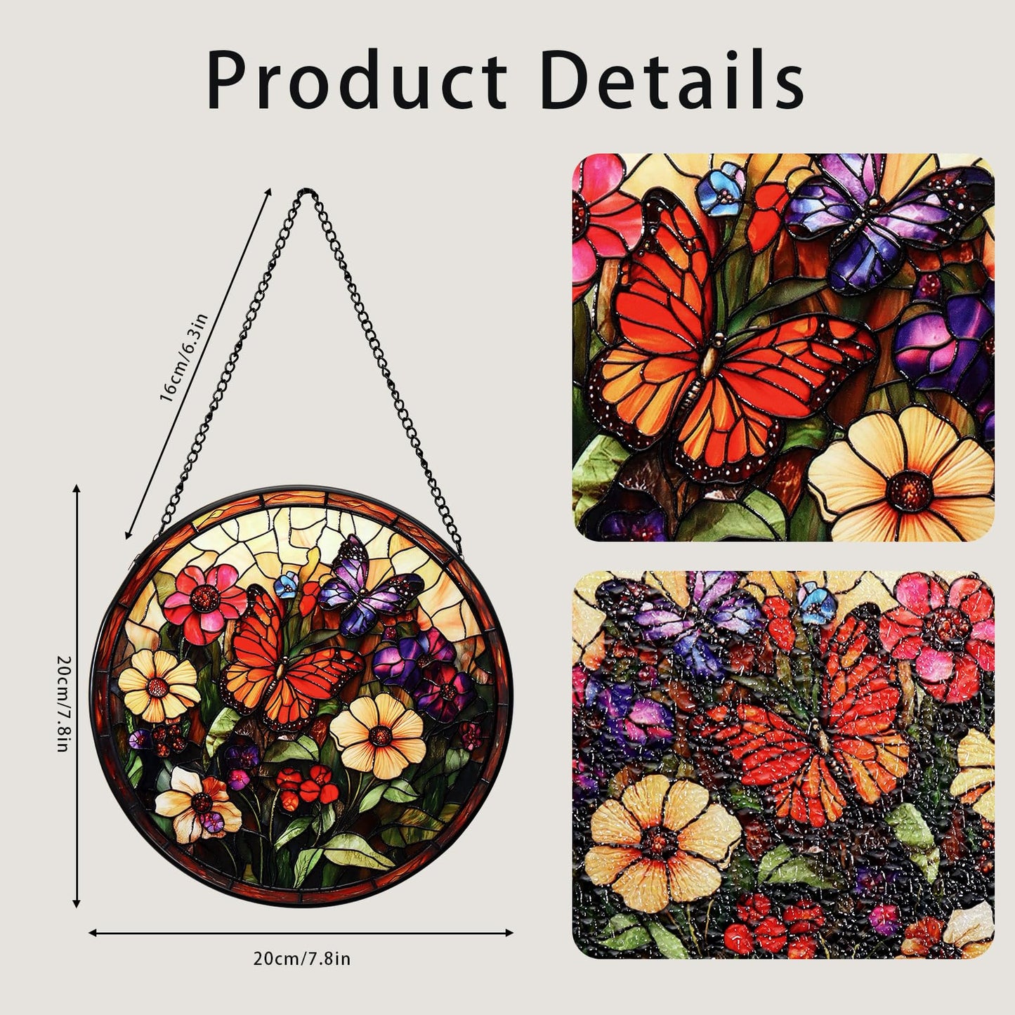 UXORSN Butterfly Faux Stained Glass Window Hanging Suncatcher 6 Inch Gifts for Mom Photo Family Portrait Handmade Sun Catcher Wall Art Home Decor for Women Garden Home Thanksgiving Christmas