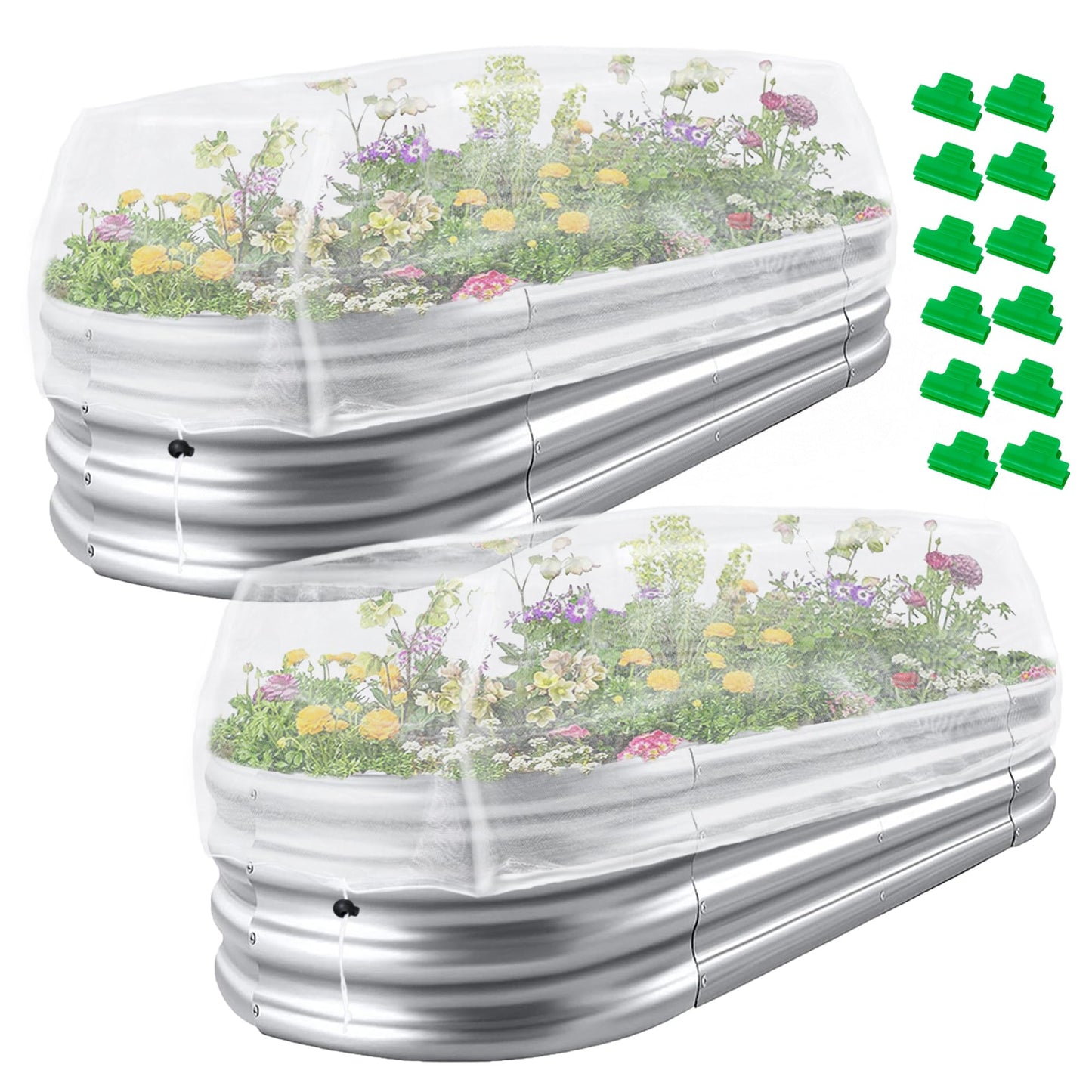 2 Pack Garden Netting for Raised Beds, 4x2FT Raised Bed Plant Covers for Garden Protection, Fine Mesh Bird Netting Pest Barrier Screen with Drawstring and Clips for Protecting Vegetables Fruits Crops