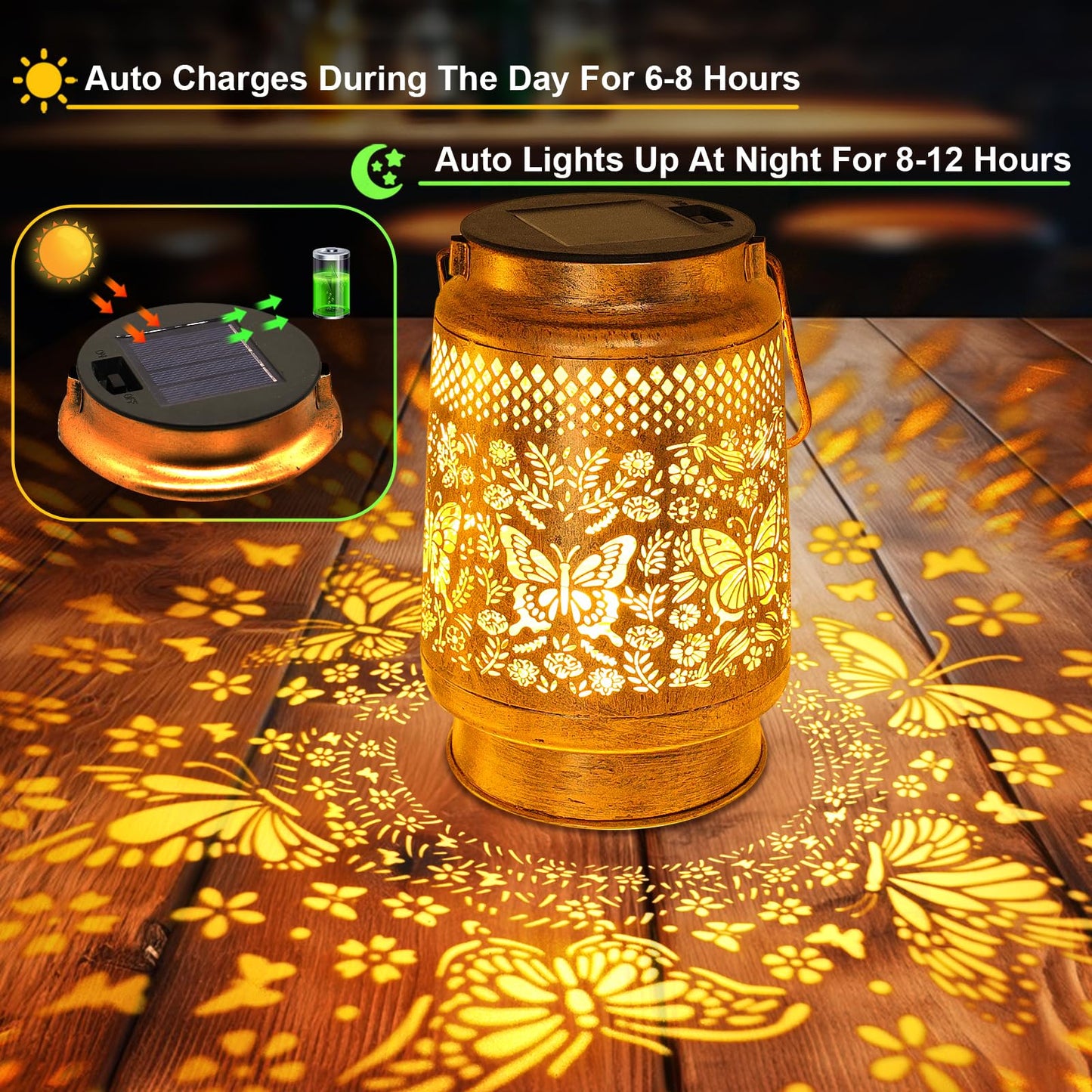 Solar Lanterns Outdoor Hanging Lantern Lights with Shepherd Hook, Gardening Gifts for Mom Grandma Women Butterfly Metal Decor Lantern Waterproof Solar Lights LED Decorative for Garden Yard Patio