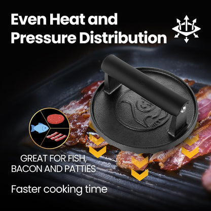2 lb Smash Burger Press for Griddle, Heavy Duty Hamburger Press w/Heat Resistant Handle, Cast Iron Grill Press, Bacon Press, Round Burger Smasher for Griddle, Meat Press, BBQ Grilling Accessories