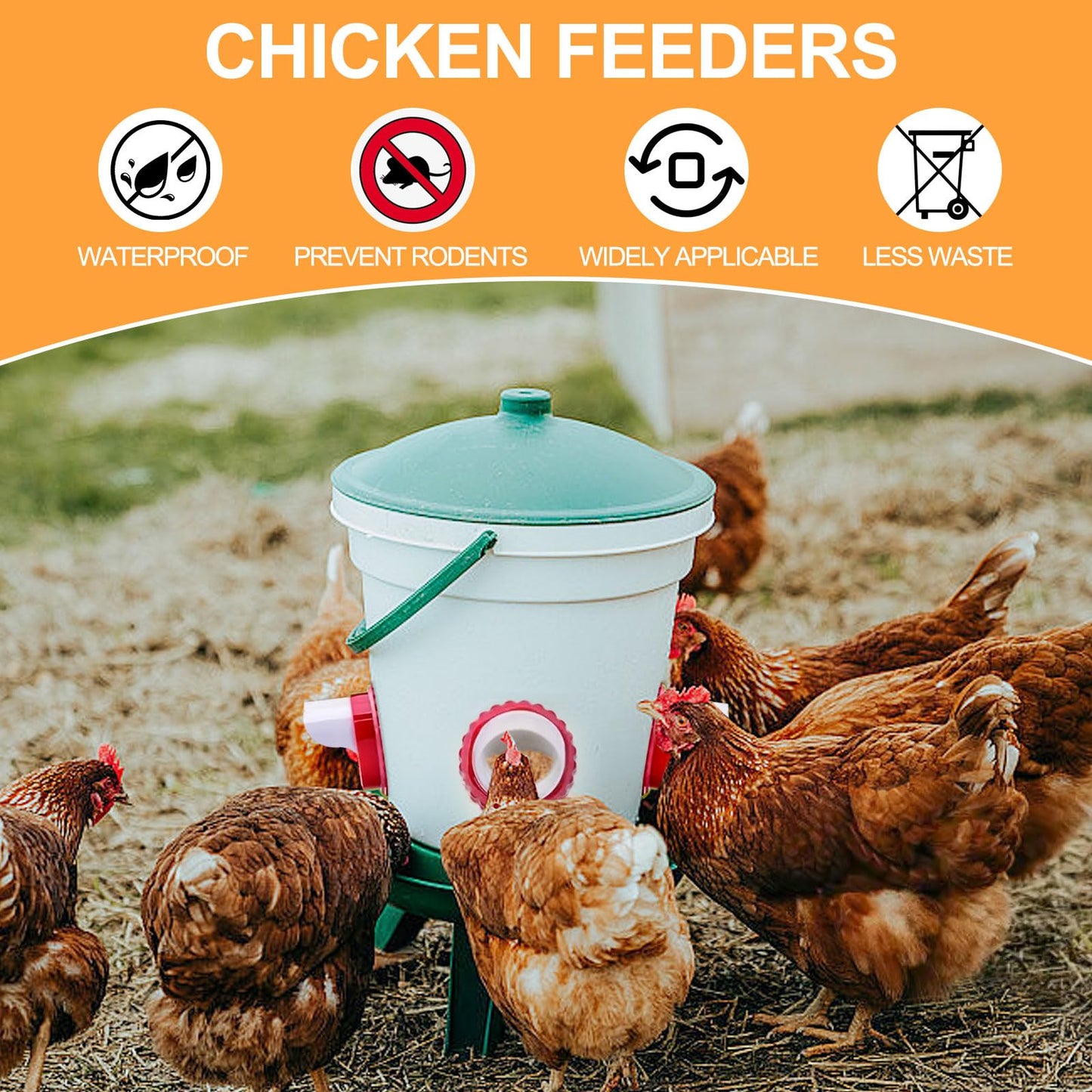 8PC Chicken Feeder & Waterer Combo Set - No Waste Automatic Poultry Feeders with Stopper Caps, 8 Ports & 8 Cups, Rodent-Proof Chick Waterer for Buckets, Chicken Coop Accessories,DIY Chicken Feeder