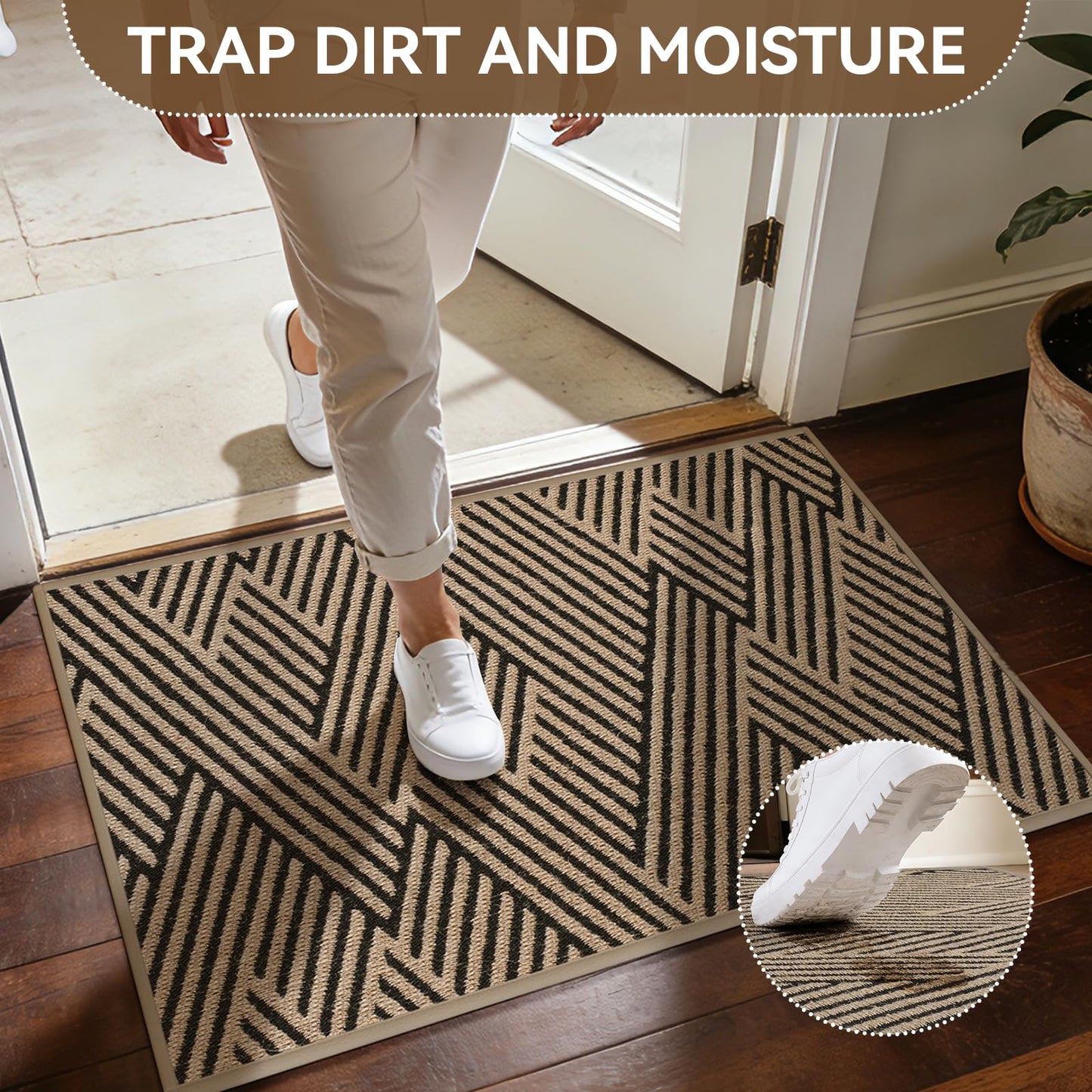 YDKGL Door Mat Indoor Outside Entrance 17"x30", Low-Profile Non Slip Outdoor Inside Doormat Entryway Mat, Dirt Resistant Absorbent Front Porch Welcome Entry Mats, Washable Easy Clean, Brown