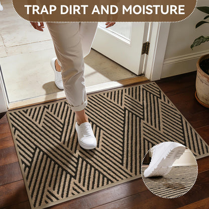 YDKGL Door Mat Indoor Outside Entrance 17"x30", Low-Profile Non Slip Outdoor Inside Doormat Entryway Mat, Dirt Resistant Absorbent Front Porch Welcome Entry Mats, Washable Easy Clean, Brown