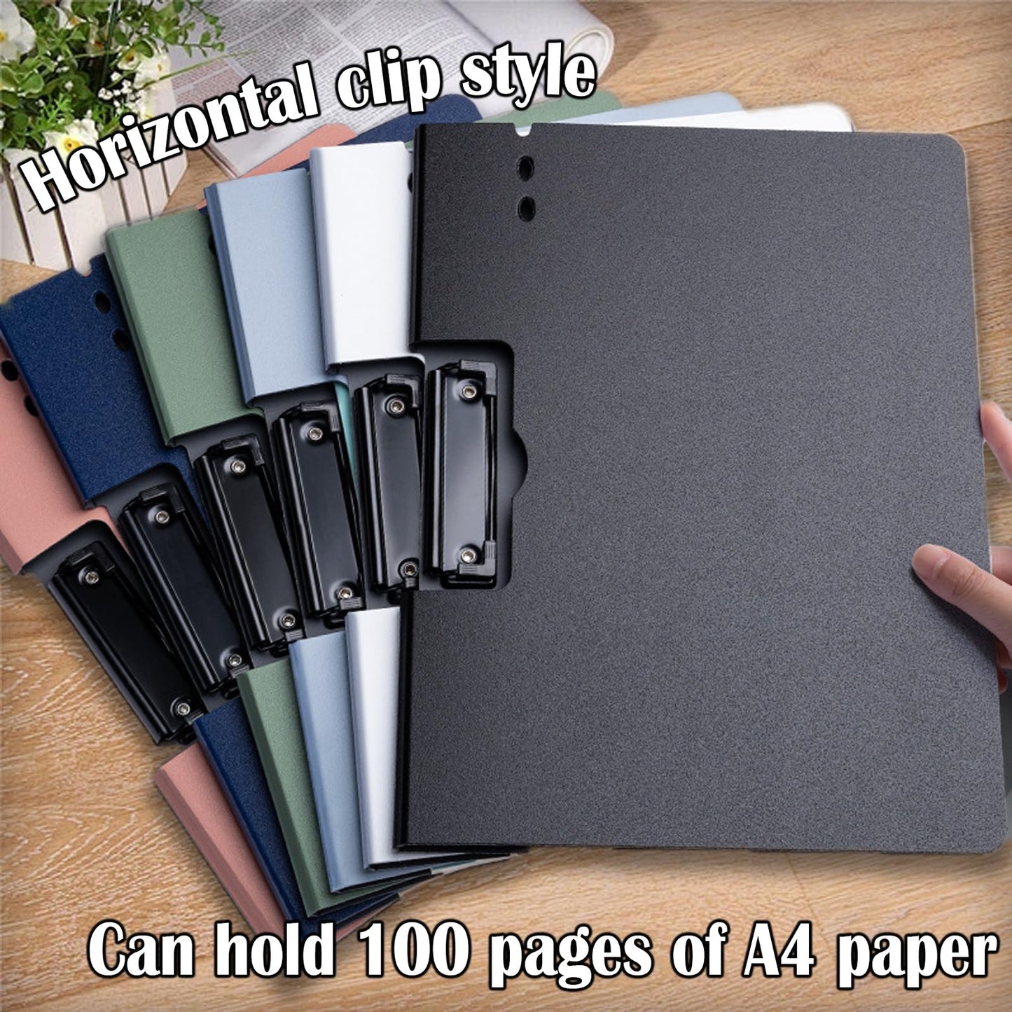 Aliji 6 PCS Clip Boards with Folder, Plastic Clipboard with Cover A4 Foldable Clipboard Folder and Storage Binder Clip Boards Punchless with Spring Action Clamp for Classroom Office Work (Horizontal)