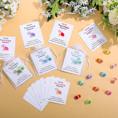 50 Sets Inspirational Gift Include You're Turtley Awesome Engraved Mini Resin Turtles Pun Thank You Cards Organza Bags Employees Appreciation Gift for Coworkers Staff Team Teacher Office
