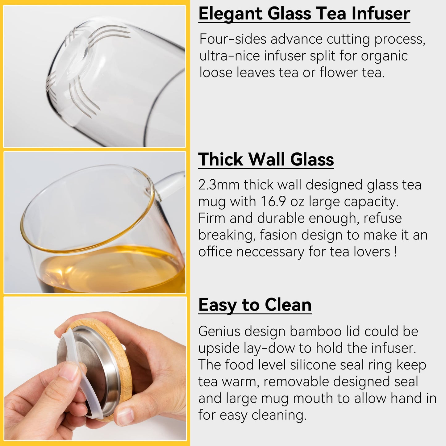 Dorsaer Glass Tea Mugs - Glass Tea Cup with Glass Infuser and Lid for Tea Steeping at Home and Office (16.9 oz)