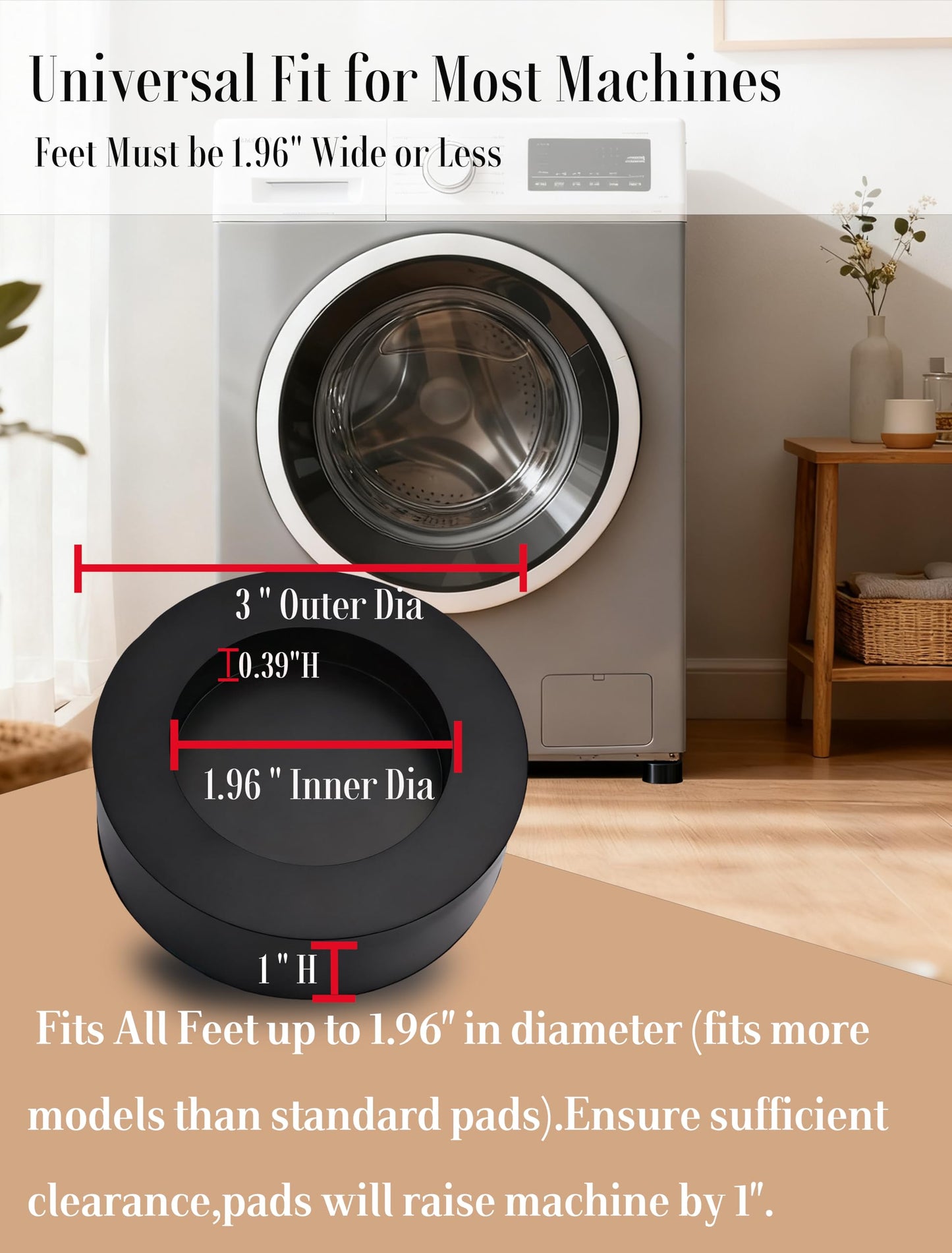 RUDUOMA Anti Vibration Pads for Washing Machine,Universal Washer Dryer Support Foot Pads,4 Pcs,Stops Moving Walking,Noise Cancellation,Rubber Anti Slip Muffling Mat,Washer Feet Stabilizer