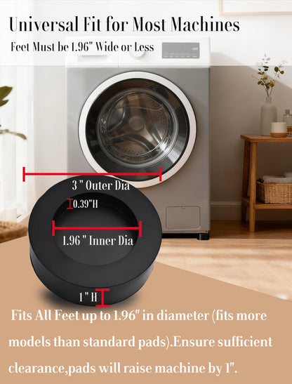 RUDUOMA Anti Vibration Pads for Washing Machine,Universal Washer Dryer Support Foot Pads,4 Pcs,Stops Moving Walking,Noise Cancellation,Rubber Anti Slip Muffling Mat,Washer Feet Stabilizer